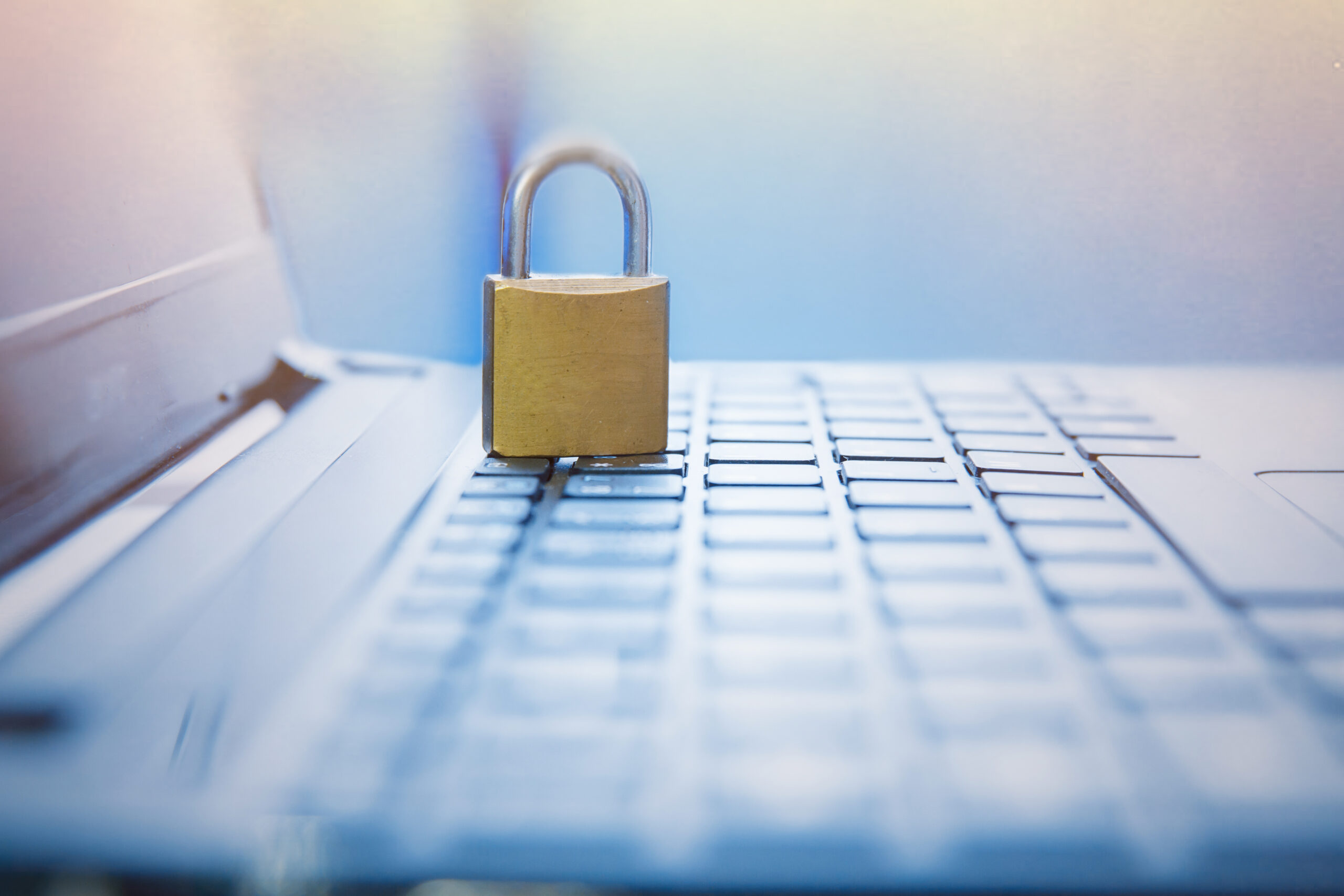 Selective focus on metal lock on the keyboard